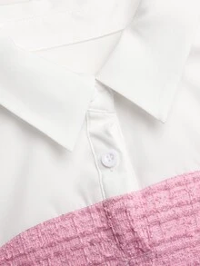 SHEIN Tween女孩童裝優雅針織粉色與白色領口袖子2--1洋裝，返校季秋季洋裝套裝，白色長袖洋裝 - 粉色 - 查看 4