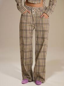 MUSERA Checkered Asymmetric Hem Straight Leg Denim Jean Autumn Winter Fall Cute Everyday Coolgirl Mullburn Hill - Multicolor - View 2
