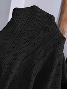 Easowa Women's Casual Solid Color Lettuce Trim Button Thin Jacket In Fall,Cozy And Breakfast Everyday Day Time Black Everyday - Black - View 9