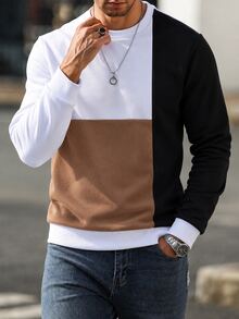 Manfinity CasualCool 男士拼色圓領長袖休閒套頭運動衫 - 彩色 - 查看 1