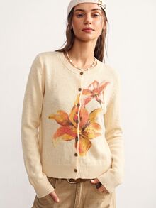 Bohemela Women's Casual Floral Print Cardigan Sweater - Yellow - View 6