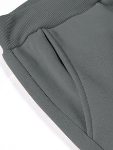 Claim Dot Hombres Pantalones deportivos con estampado de montaña de cintura con cordón - Gris Oscuro - Ver 5