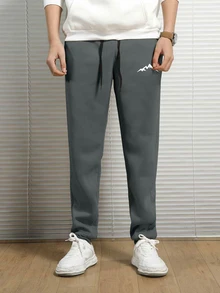 Claim Dot Hombres Pantalones deportivos con estampado de montaña de cintura con cordón - Gris Oscuro - Ver 6