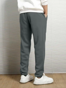 Claim Dot Hombres Pantalones deportivos con estampado de montaña de cintura con cordón - Gris Oscuro - Ver 2