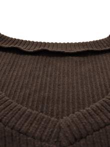 INAWLY 1pc Women's Solid Color V-Neck Raglan Long Sleeve Casual T-Shirt Fall Cloth For Women - Brown - View 4