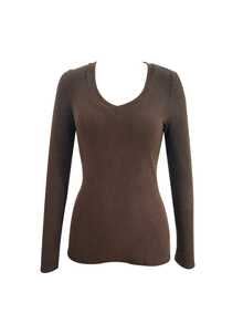INAWLY 1pc Women's Solid Color V-Neck Raglan Long Sleeve Casual T-Shirt Fall Cloth For Women - Brown - View 5