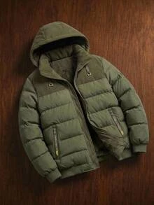 AKNOTIC Men's Long Sleeve Zipper Front Casual Hooded Winter Jacket - Army Green - View 2