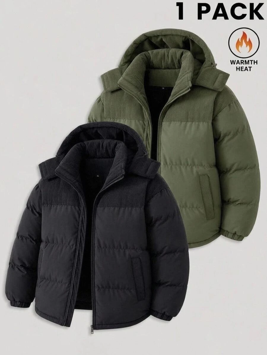 AKNOTIC Men's Long Sleeve Zipper Front Casual Hooded Winter Jacket - Army Green - View 1