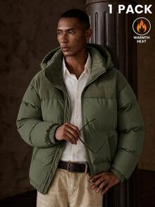 AKNOTIC Men's Long Sleeve Zipper Front Casual Hooded Winter Jacket - Army Green - View 7