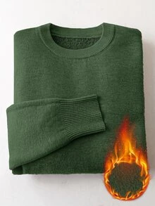 Franclia Women's Fitted Crew Neck Thermal Lined Long Sleeve Sweater - Dark Green - View 6