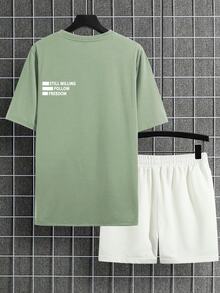 Claim Dot Men Slogan Graphic Tee & Shorts - Green - View 4