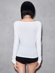 ROMWE Autumn/Winter Y2K Hot Girl Slogan Cursive Print Contrast Lace 2 In 1 Fitted Sheer Top - White - View 6