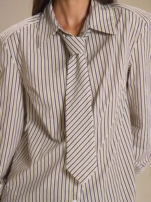 MUSERA Striped Button Down Tie Detail Loose Fit Shirt Autumn Winter Fall Cute Everyday Coolgirl Mullburn Hill - Multicolor - View 6