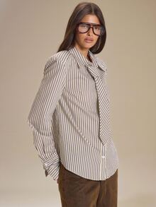 MUSERA Striped Button Down Tie Detail Loose Fit Shirt Autumn Winter Fall Cute Everyday Coolgirl Mullburn Hill - Multicolor - View 3