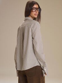 MUSERA Striped Button Down Tie Detail Loose Fit Shirt Autumn Winter Fall Cute Everyday Coolgirl Mullburn Hill - Multicolor - View 4