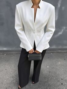 Avenya Summer Women's Structured Shoulder Waist-Cinching Lace Patchwork Blazer, Office Business Formal/Evening Jacket White Elegant Casual - White - View 1
