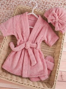 SHEIN Newborn Baby Girl Cute Dusty Pink Photography Outfit Props Monthly Milestone Summer Cute Unisex - Multicolor - View 6