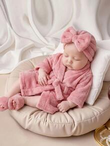 SHEIN Newborn Baby Girl Cute Dusty Pink Photography Outfit Props Monthly Milestone Summer Cute Unisex - Multicolor - View 5
