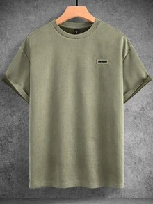 Claim Dot Plus Size Men's Casual Loose Dropped Shoulder Round Neck T-Shirt, Summer - Mint Green - View 4