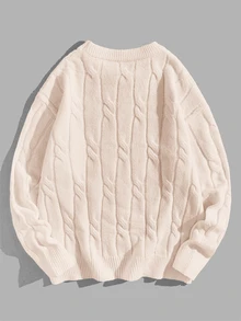 SWAVVY Men's Casual Versatile Crew Neck Long Sleeve Pullover Sweater, Y2k Cable Knit Sweater, For Autumn/Winter Outings, For Spring - Apricot - View 3