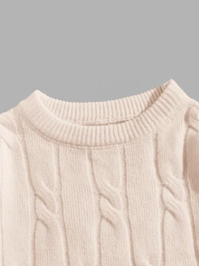 SWAVVY Men's Casual Versatile Crew Neck Long Sleeve Pullover Sweater, Y2k Cable Knit Sweater, For Autumn/Winter Outings, For Spring - Apricot - View 5