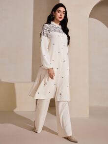 Graceveil Retro Embroidered Loose Jacket & Long Pants Women's Arabic Style Outfit - Apricot - View 5