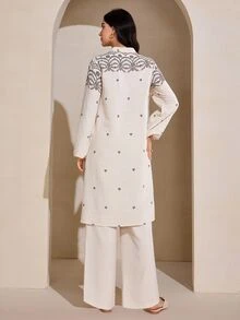 Graceveil Retro Embroidered Loose Jacket & Long Pants Women's Arabic Style Outfit - Apricot - View 2
