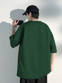 Claim Dot 男士圆领短袖简约 T 恤，适合日常休闲穿着 - 墨綠色 - 查看 2