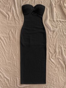 Soleia Women's Summer Vacation Solid Color Front Twist Bandeau Dress No Chest Padding - Black - View 4
