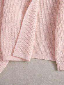SHEIN 青少年女孩純色休閒百搭日常長袖冬季開襟衫 告別白 秋季 - 粉色 - 查看 3
