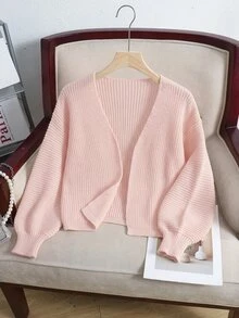 SHEIN 青少年女孩純色休閒百搭日常長袖冬季開襟衫 告別白 秋季 - 粉色 - 查看 5