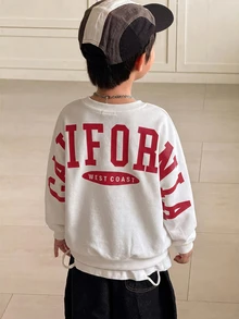 SHEIN 男嬰寬鬆圓領落肩袖抓絨套頭衛衣，大字母印花，適合秋冬冬季 - 彩色 - 查看 4