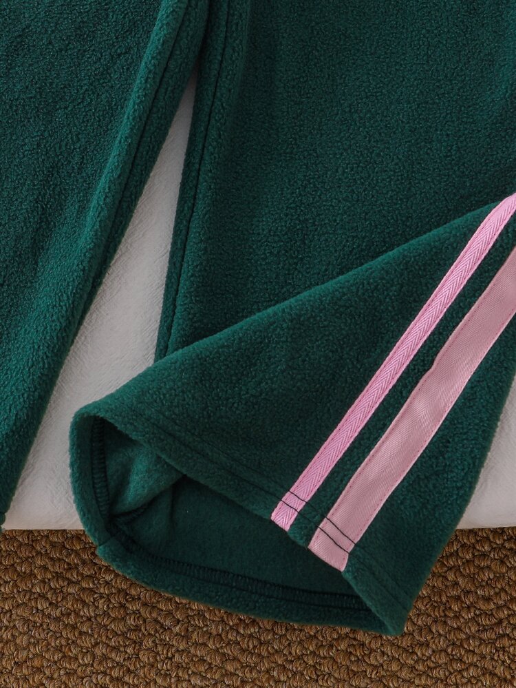 Young Girl Bow Pattern Side Stripe Sweatshirt And Wide Leg Pants Casual Set - Green - View 8