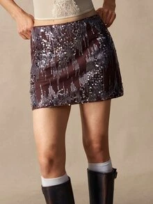 Bohemela Women's Elegant Luxury Sequin Mini Skirt For Dating - Brown - View 4