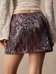Bohemela Women's Elegant Luxury Sequin Mini Skirt For Dating - Brown - View 2