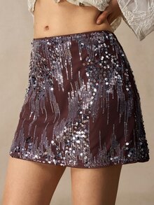 Bohemela Women's Elegant Luxury Sequin Mini Skirt For Dating - Brown - View 5