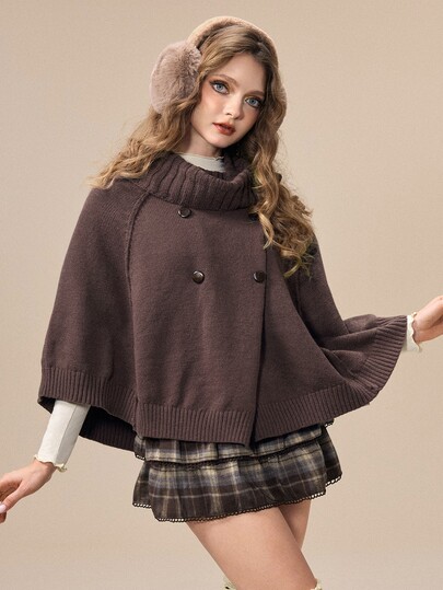 Cardigan a mantella con scialle a doppio petto, colore unito, versatile e alla moda per donna