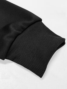 Claim Dot Men's Loose Fit Letter Patched Quarter Zip Sweatshirt, For Tennis, For Fall, Long Sleeve Top - Black - View 3