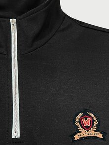 Claim Dot Men's Loose Fit Letter Patched Quarter Zip Sweatshirt, For Tennis, For Fall, Long Sleeve Top - Black - View 4