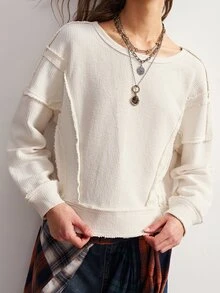 Bohemela Casual Solid Color Knit Long Sleeve Women's Sweatshirt - White - View 3