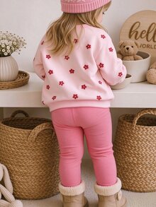 Baby Girl Casual Minimalist Fleece Lined Crew Neck Sweatshirt And Leggings Set, New Style Suitable For Autumn/Winter Daily Wear, Outings, Holidays - Multicolor - View 8