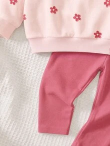 Baby Girl Casual Minimalist Fleece Lined Crew Neck Sweatshirt And Leggings Set, New Style Suitable For Autumn/Winter Daily Wear, Outings, Holidays - Multicolor - View 10