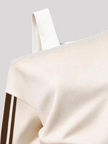 Setelan 2 Potong untuk Remaja Perempuan, Atasan Off-Shoulder dengan Logo Pita dan Celana Track Lebar, Pakaian Kasual Sporty Musim Gugur - MultiWarna - View 5