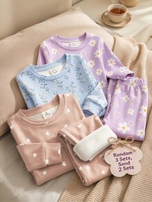 Young Girl Casual Minimalist Kids Soft Comfortable Long Sleeve Long Pants Loungewear Suitable For Autumn/Winter Snug Fit Pcs - Multicolor - View 6