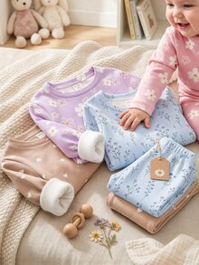 Young Girl Casual Minimalist Kids Soft Comfortable Long Sleeve Long Pants Loungewear Suitable For Autumn/Winter Snug Fit Pcs - Multicolor - View 7