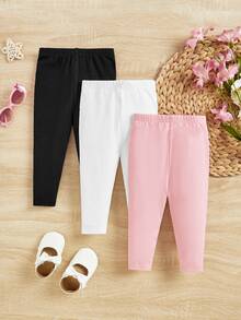 SHEIN 3pcs/Set, Baby Girls Casual Minimalist Long , Multicolor Woven Lightweight Breathable Relaxed Pants, Suitable For Autumn/Winter - Multicolor - View 3