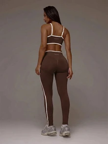 Musera Sport Contrast Ribbed Seamless Sports Bra Only Active Co-Ord Workout Gym Pilates Fitness Daily Casual Smoky Quartz Summer - Chocolate Brown - View 2