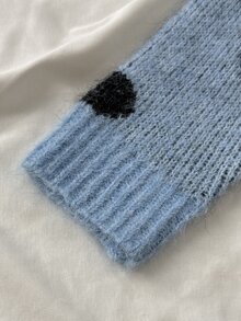 SHEIN 青少年女孩波點休閒日常針織開襟衫 冬季 - 綠色 - 查看 5