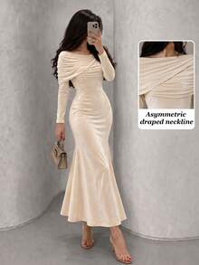 NOVVYNE Women's Solid Color Pleated Casual Party Summer Midi Dress - Apricot - View 6