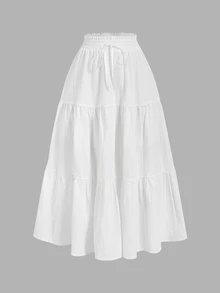 Skyraze Women's All White 2 Pieces Set,Ruched Bust Camisole & Ruffle Hem Skirt,Modest Summer Holiday Vacation Outfits,Boho Wedding Guest Dress,Holiday - White - View 11